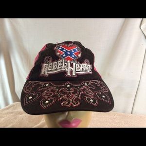 Cute Woman’s Black & Reddish Pink REBEL HEART Adjustable Back Baseball Hat/Cap
